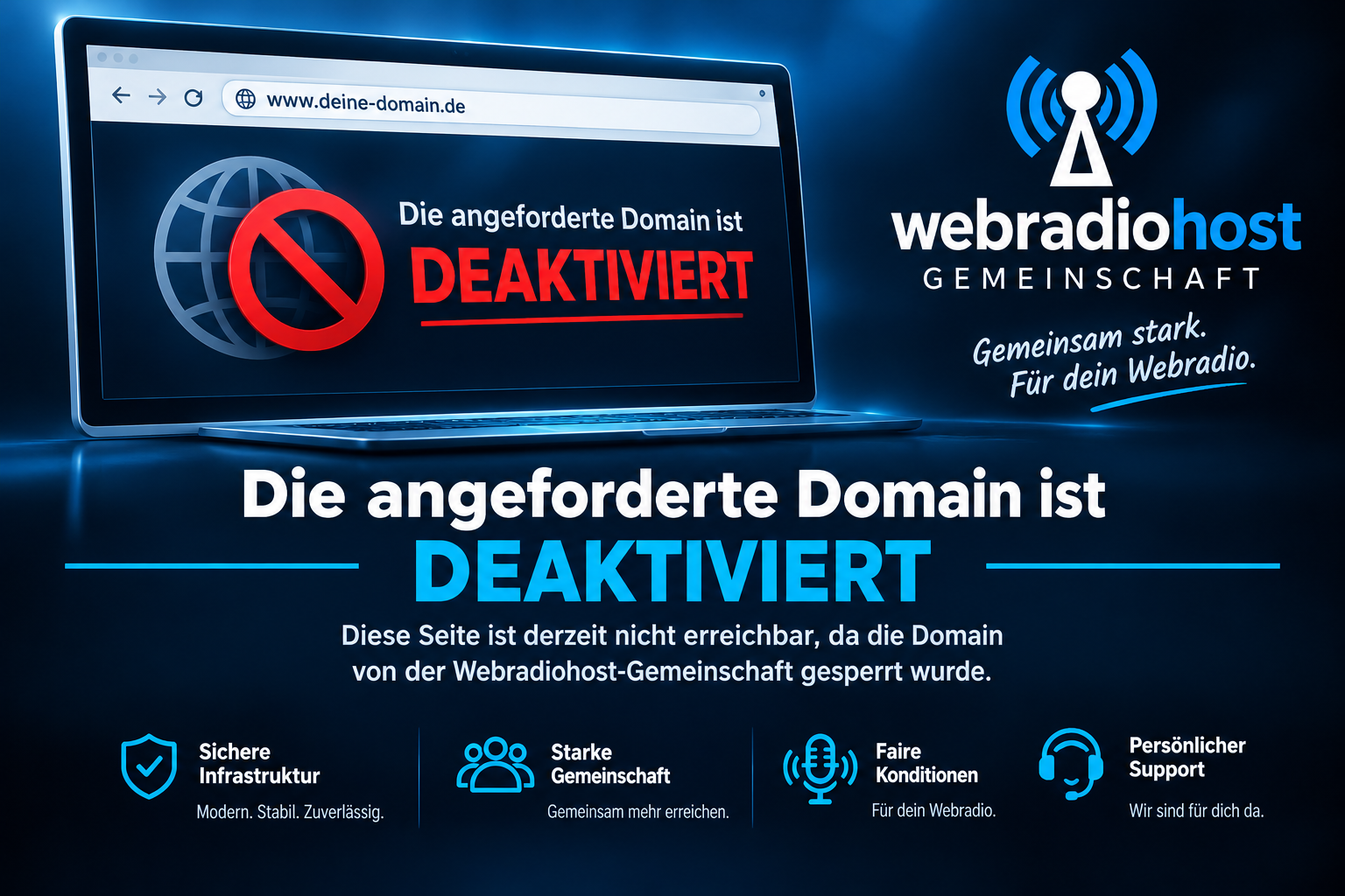 Hinweisgrafik: Die Homepage ist laut Hinweis durch die Webradiohost-Gemeinschaft gesperrt und wird deshalb nicht angezeigt.